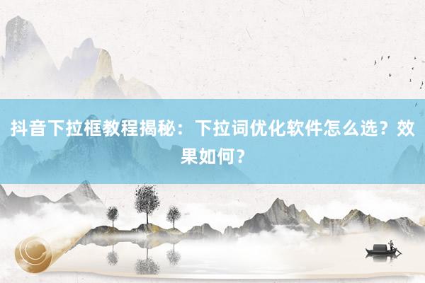 抖音下拉框教程揭秘：下拉词优化软件怎么选？效果如何？