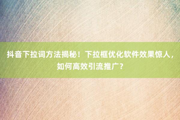 抖音下拉词方法揭秘！下拉框优化软件效果惊人，如何高效引流推广？