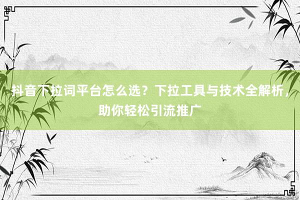 抖音下拉词平台怎么选？下拉工具与技术全解析，助你轻松引流推广