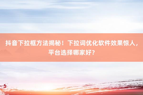 抖音下拉框方法揭秘！下拉词优化软件效果惊人，平台选择哪家好？