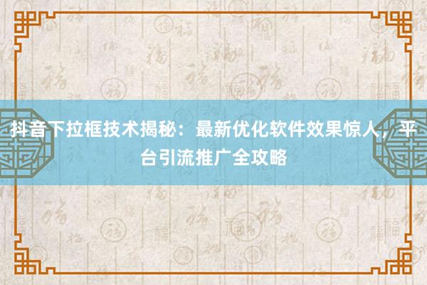 抖音下拉框技术揭秘：最新优化软件效果惊人，平台引流推广全攻略