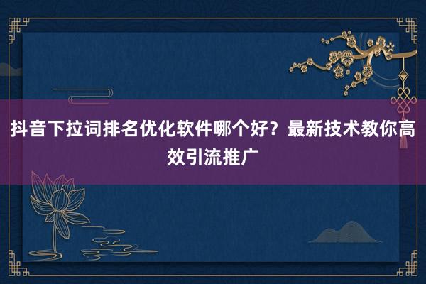 抖音下拉词排名优化软件哪个好？最新技术教你高效引流推广