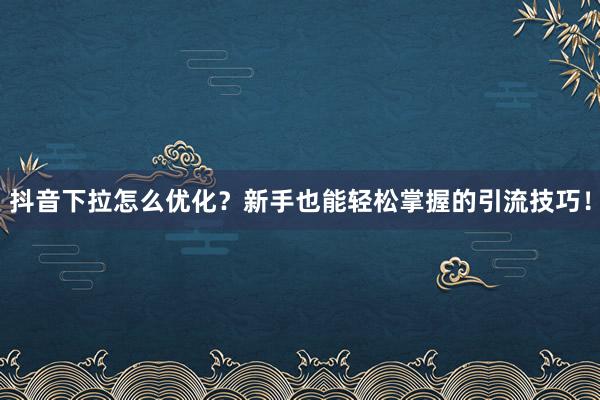 抖音下拉怎么优化？新手也能轻松掌握的引流技巧！