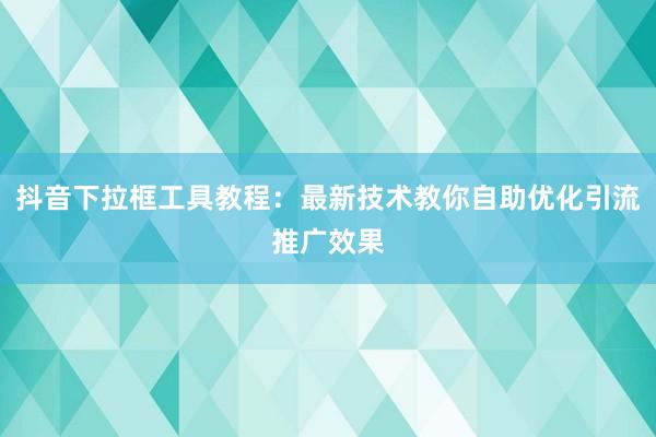 抖音下拉框工具教程：最新技术教你自助优化引流推广效果