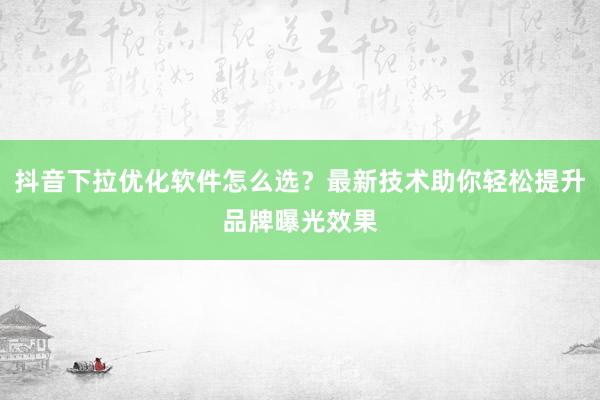 抖音下拉优化软件怎么选？最新技术助你轻松提升品牌曝光效果