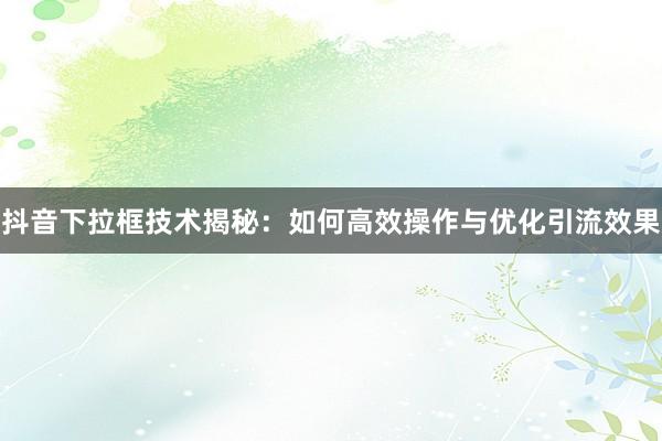 抖音下拉框技术揭秘：如何高效操作与优化引流效果