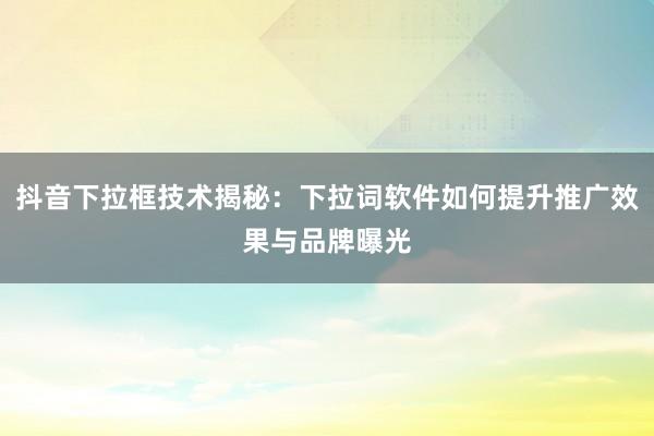 抖音下拉框技术揭秘：下拉词软件如何提升推广效果与品牌曝光