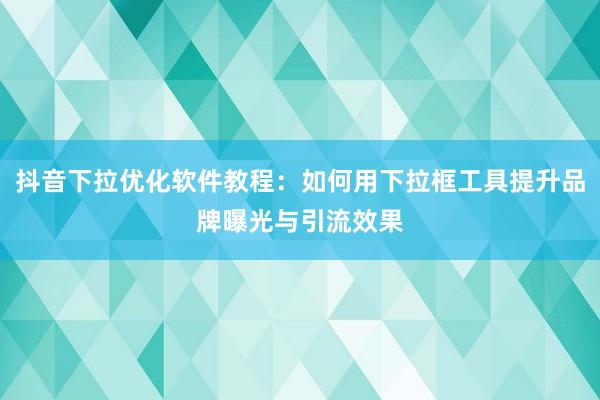 抖音下拉优化软件教程：如何用下拉框工具提升品牌曝光与引流效果