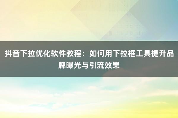 抖音下拉优化软件教程：如何用下拉框工具提升品牌曝光与引流效果