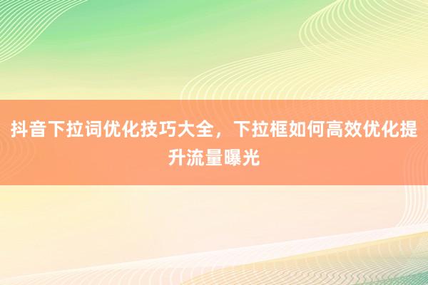 抖音下拉词优化技巧大全，下拉框如何高效优化提升流量曝光