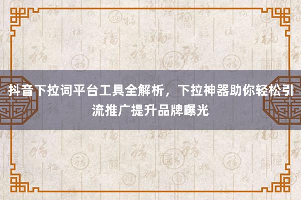 抖音下拉词平台工具全解析，下拉神器助你轻松引流推广提升品牌曝光
