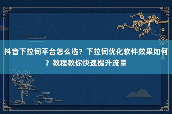 抖音下拉词平台怎么选？下拉词优化软件效果如何？教程教你快速提升流量