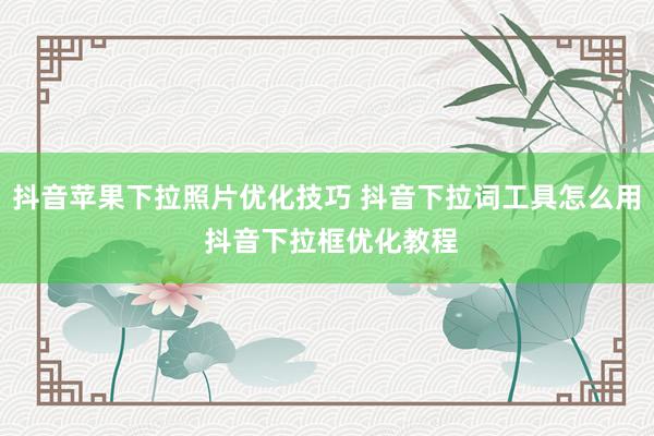 抖音苹果下拉照片优化技巧 抖音下拉词工具怎么用 抖音下拉框优化教程