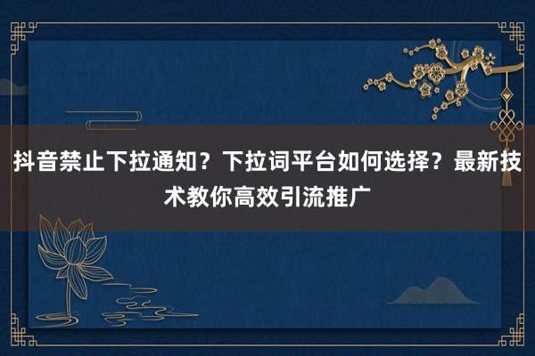抖音禁止下拉通知？下拉词平台如何选择？最新技术教你高效引流推广