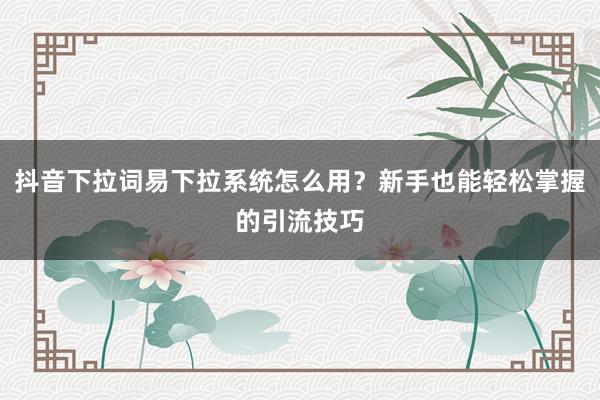 抖音下拉词易下拉系统怎么用？新手也能轻松掌握的引流技巧
